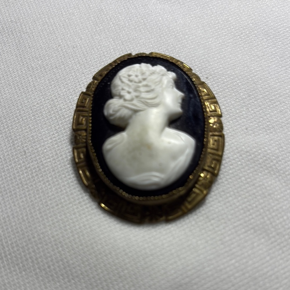 Elegant Black and White Cameo Brooch with Vintage Appeal